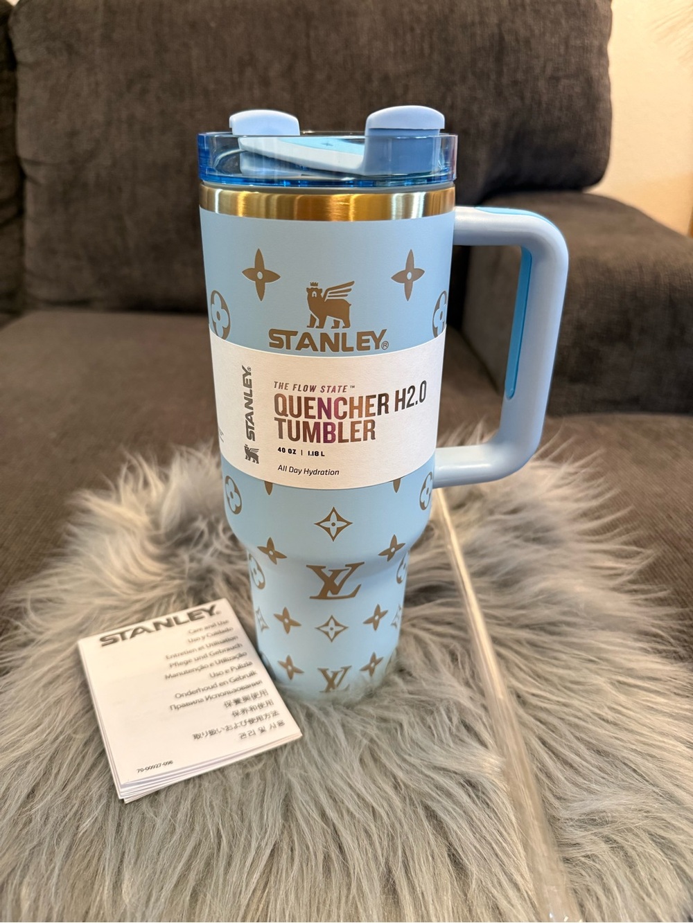 Stanley Light Blue Tumbler with Gold Accents 40oz